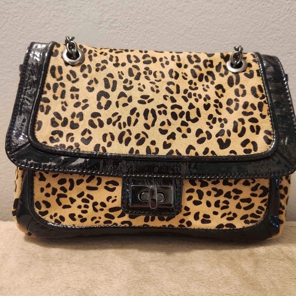 Chico's Handbags - Chico's Brown and Black Leopard Shoulder Bag with Leather Trim